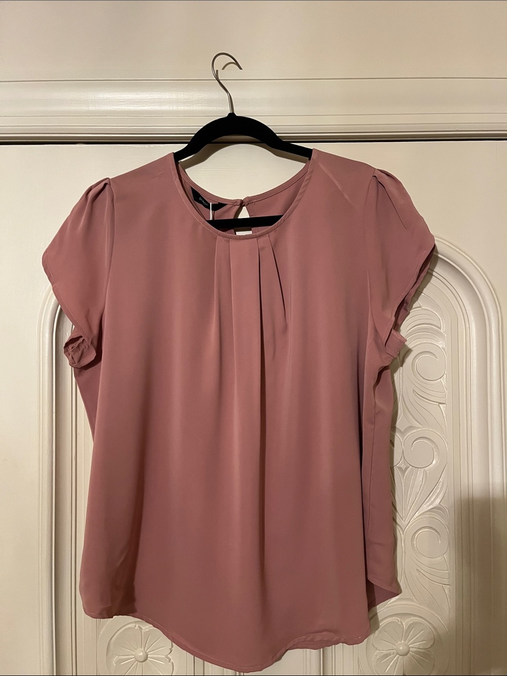 Dusty Rose Pleated Short Sleeve Blouse